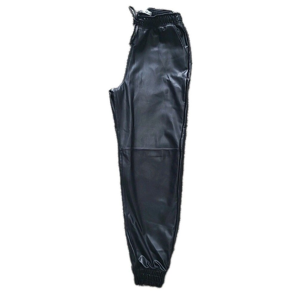 Abercrombie & Fitch Jogger Pant Women XS Black Vegan Leather High Waisted Casual